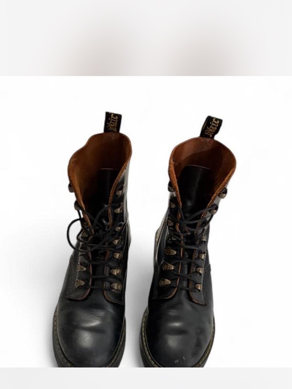 Dr. Martens women’s Leona Black eye loop Lace-Up Combat Boots with Brown Lining